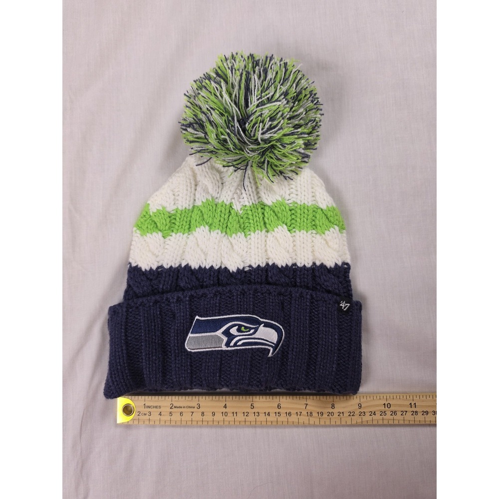 Seattle Seahawks Beanie Womens One Size Blue NFL Football 47 Brand Pom Knit Hat